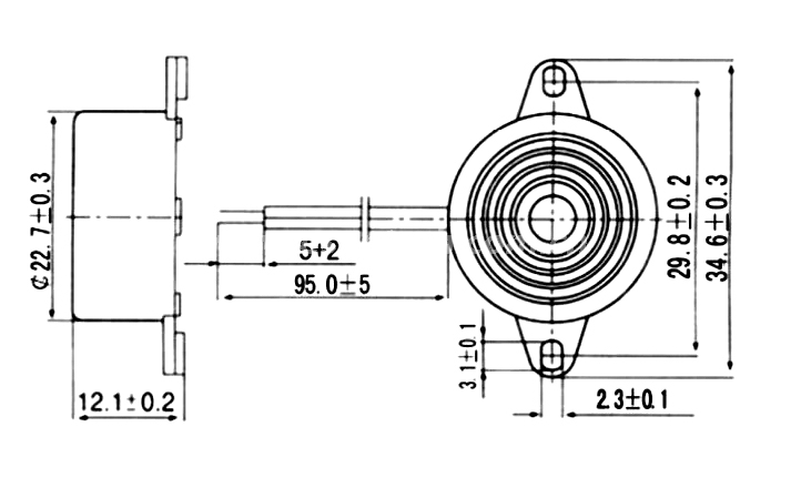 Piezoelectric buzzer EPB2312W095-TA-12-3.5-R 6V 9 V 12V buzzer China - ESUNTECH