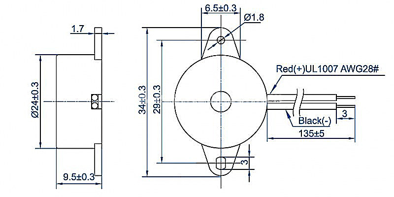 Piezoelectric buzzer EPB2395W1303-TA-12-3.4-R 6V 9 V 12V buzzer China - ESUNTECH