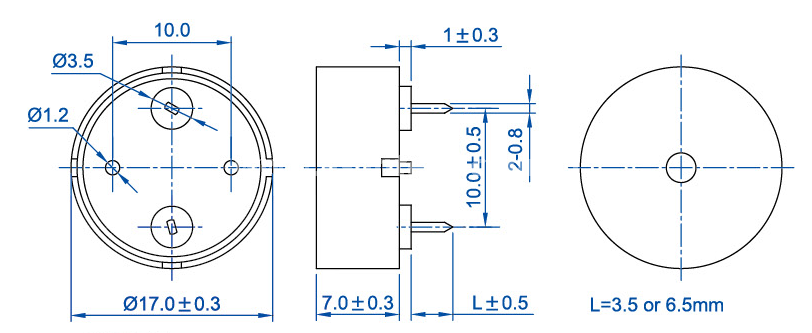 Piezo ceramic buzzer EPT1770A-TO-05-4.0-15-10.0-R piezoelectric transducer - ESUNTECH